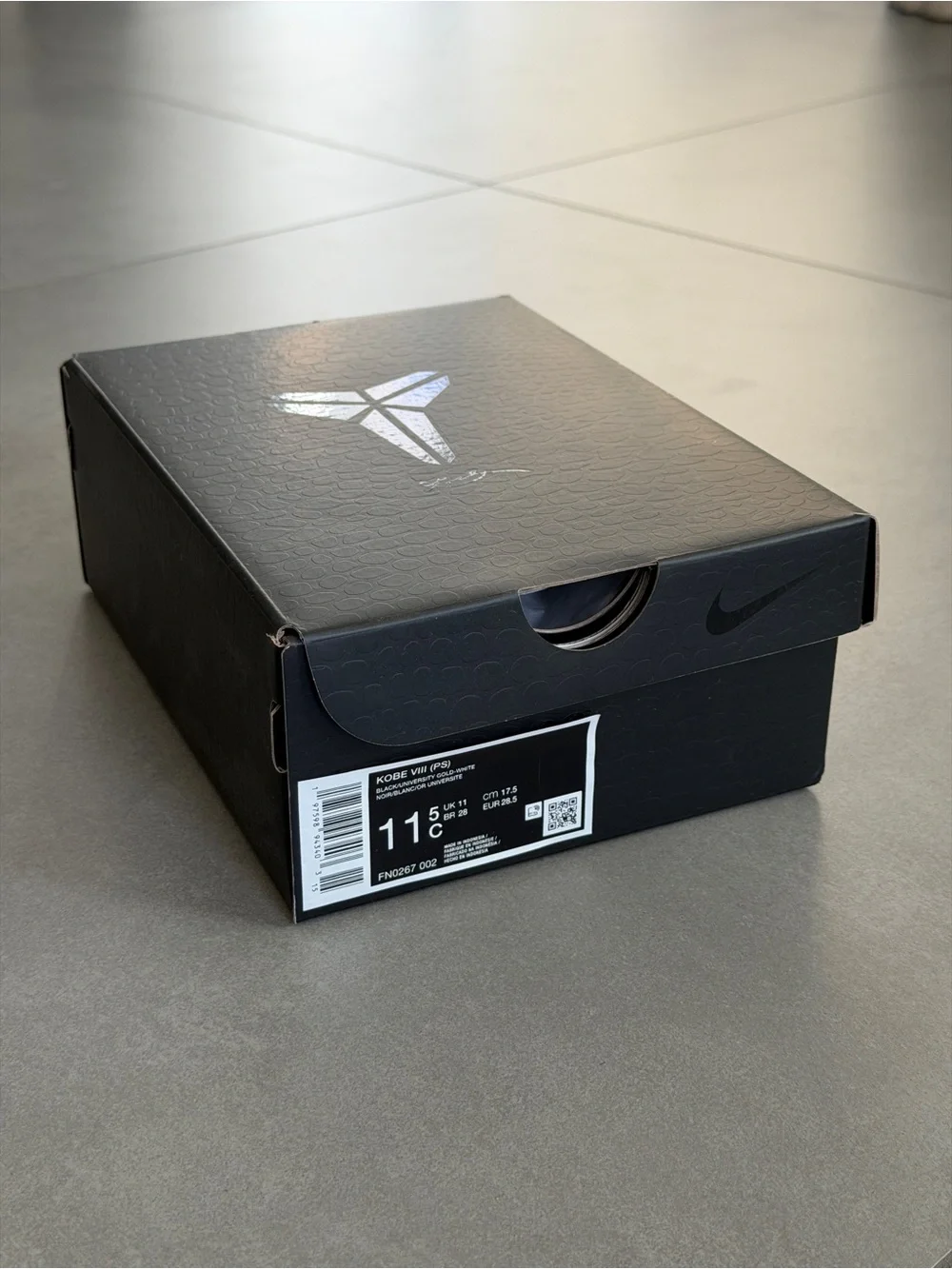 Nike Kobe VIII 8 (PS) Pre-School Black FN0267 002 Kids 11.5C